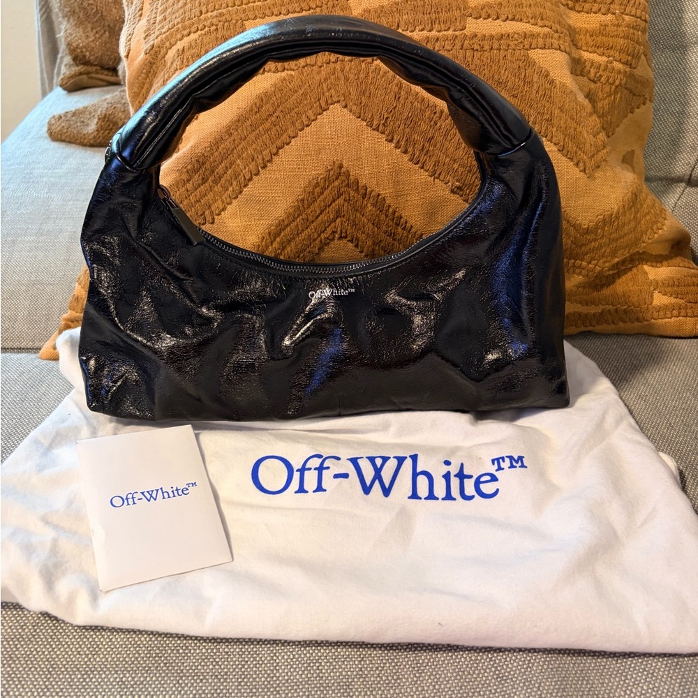 Off-White Black Patent Hobo Bag